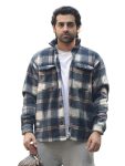 Maniac Men’s Polyester Standard Length Chcekered Black Fullsleeve Fleece Shacket Jacket Large