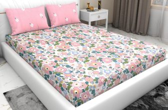 HOMETIC Cotton Double Fitted (Elastic) 240 TC Printed Bedsheet(Pack of 1, Pink)