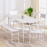 Home Centre 6 Seater Lia Rubber Wood Dining Set | Rubber Wood Dining Table with 4 Cushion Chair and 1 Cushion Bench | (Brown) | 1 Year Warranty