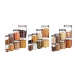 Amazon Brand – Solimo Plastic Checkered Jar Container Set of 24, 2000Ml, 1000Ml, 500Ml, 250Ml, Transparent, Black