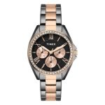 TIMEX Analog Watch for Woman with Black Round Dial & Two Tone Stainless Steel Bracelet Band Water Resistant Women’s Wrist Watches – TWEL253SMU03