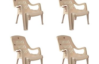 Cello Comfort Sit Set of 4 Chairs (Beige) | Strong and Durable | Easy to Clean | Chair for Living Room, Bed Room, Kitchen, Office Room, Outdoor | 3 Years Warranty