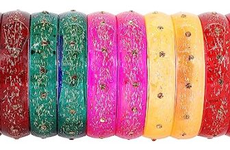 NMII Glass with Glitter and Feather Design Glossy Finished Multicolor Kada Set For Girls and Women- (A21-MR2-2.4), Pack of 10 Multicolor Kada