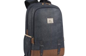 Gear Classic 20L Small Faux Leather Water Resistant Anti Theft 3 Compartment Laptop Backpack/Backpack for Men/Women (Navy-Tan)