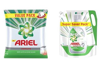 Ariel Complete Detergent Washing Powder- 4Kg Value Pack & Ariel Matic Liquid Detergent Front Load Refill Pouch, 2 Litre
