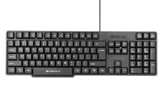 Zebronics Wired Keyboard with 104 Keys, 1.2m Cable, ₹ Key, USB Interface, UV-Coated Keys, Retractable Stand, USB Nano Receiver, for PC, Laptop(K65, Black)