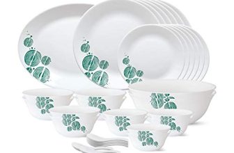 Borosil Larah – Tiara Series, Floral Woodstock, 33 Pcs, Opalware Dinner Set, White