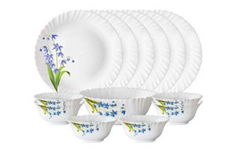 Larah by Borosil Lavender Opalware Dinner Set, 13 Pieces, White