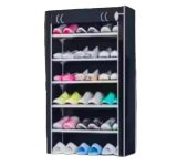 Hexzone Compact 6-Layer Shoe Rack Stand with Plastic Pipe Construction Dust Proof Cover for Home Use Black