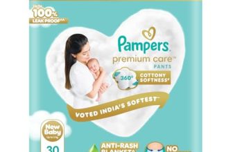Pampers Premium Care Pant Style Baby Diapers XS 30 Count | No Marks Design | Voted India’s #1 Softest Diaper | All in 1 diaper with 360 Cottony Softness