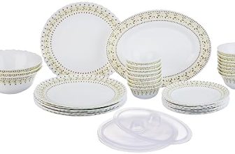 Larah by Borosil Ora Gold Fluted Series Opalware Dinner Set | 36 Pieces for Family of 8 | Microwave & Dishwasher Safe | Bone-Ash Free | Crockery Set for Dining & Gifting | Plates & Bowls | White