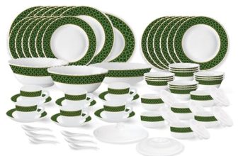 Larah by Borosil Yuri Fluted Series Opalware Dinner Set | 66 Pieces for Family of 6 | Microwave & Dishwasher Safe | Bone-Ash Free | Crockery Set for Dining & Gifting | Plates & Bowls | White