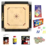 KOXTONS – Carrom Board 36 INCH Full Size with 3″ Border & (Super) with STRICKER & Accessories and Vista 14 INCH Ludo Snakes and Ladder