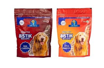 Dr. Pets Pack of 2 (900g Each) Bistik Dog Biscuits | Real Chicken & Apple Banana Flavour | Gluten Free Crunchy Dog Treats for Puppies & Adult Dogs | Healthy Training Snacks for All Breeds
