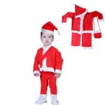 Desi Andaaz Santa Clause Christmas Costume For Boys & Girls, Santa Costume with Cap and Bag-Red & White(6-12M)