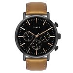 TIMEX Analog Watch for Man with Black Round Dial & Tan Leather Strap Band Water Resistant Men’s Wrist Watches – TWEG20006