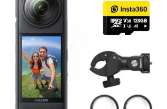 insta360 X4 Motorcycle Bundle- 8K Waterproof 360 Action Digital Camera, 4K Wide-Angle Video, Removable Lens Guards, 135 Min Battery Life, Ai Editing, Stabilization, for Sports, Travel,Black