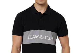 U.S. Polo ASSN. Mens Solid Half Sleeve Printed Polo Neck T-Shirts (USTSHS1208_Black_M)