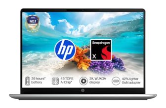 HP Omnibook 3, Snapdragon X Processor 45 TOPS (16GB LPDDR5x,512GB SSD) 2K WUXGA, Anti-Glare, 14”/35.6cm, Win 11, M365*Office 24,Silver,1.42kg, hz0026QU, Lighter mini Charger, FHD IR Camera, AI Laptop