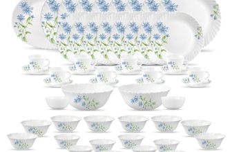 La Opala Classique Opalware Dinner Set, 53 Pcs for Family of 8, Blue Daisy