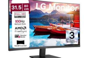 LG 32MR50C 80 cm (31.5 Inch) Full HD Curved (1920×1080) VA PC Monitor w/ 100Hz, 5ms (GtG), AMD FreeSync, D-Sub, 2xHDMI, Tilt Adjustable Anti-Glare, 3-Side Virtually Borderless Design, NTSC 72% (Black)