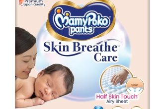MamyPoko Pants Skin Breathe Care | Baby Diapers New Born Size (NB) | 74 Count | up to 5Kgs | Half Skin Touch Airy Sheet | 3X Breathable | Derma Tested
