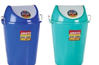 ARISTO Swing Lid Waste Dustbin with Metal Side Handle 60 LTR Green/Blue [COMBO]