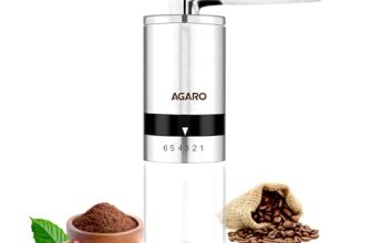 AGARO Elite Manual Coffee Grinder, Ceramic Grinder with Glass jar, 6 Adjustable Settings, Stainless Steel Body, Tooth Handle, No Power, Whole Bean, Drip Coffee, Espresso, Silver