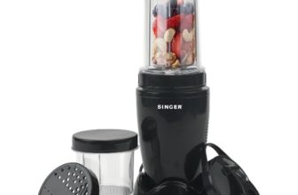 SINGER Nutricool Juicer Mixer Grinder | Smoothie Maker | Powerful 500 Watts Copper Motor | 2 Transparent Jars | Stainless Steel Blades | ISI Certified | 2 Years Warranty | Black