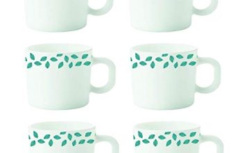 Borosil Larah Blue Leaves Opalware Cup Set (White, 100 Ml) – 6-Pieces
