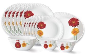 Larah by Borosil Zinnia Fluted Series Opalware Dinner Set | 21 Pieces for Family of 6 | Microwave & Dishwasher Safe | Bone-Ash Free | Crockery Set for Dining & Gifting | Plates & Bowls | White
