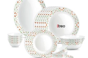 Treo by Milton Opalware Aurelia Meena Dinner Set of 21 | Serving for 6 | Microwave & Dishwasher Safe | Bone-Ash Free | Tempered Toughness | Plates & Bowls | Crockery Set for Dining & Gifting