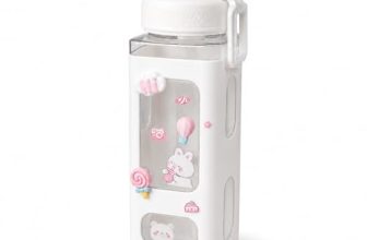 KITCHEN CRAFTOPIA® Kawaii Water Bottle for Girls with Straw & Movable Handle | Leak-Proof BPA-Free Cute Plastic Bottle with 2D & 3D Stickers | Stylish School & Travel Bottle for Kids (750 ml) (White)