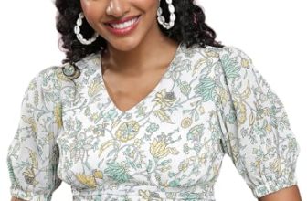 Tokyo Talkies Green Floral Printed Puff Sleeves Tie Ups Crop Top