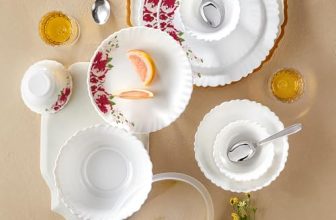 Larah by Borosil Silk Series Rose Red Opalware Dinner Set with Steel Spoon | 41 Pcs for Family of 6 | Microwave & Dishwasher Safe | Bone-Ash Free | Crockery Set for Dining & Gifting | Plates & Bowls