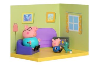 PEPPA PIG Living Room Themed Preschool Toy with Daddy Pig and George, Includes 2 Poseable Figures, Peppa’s Living Room Accessories and Scene Cards Playset, Toy for Kids Ages 3+,Playsets