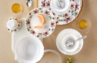 Larah by Borosil Silk Series Bali Opalware Dinner Set with Steel Spoon | 41 Pcs for Family of 6 | Microwave & Dishwasher Safe | Bone-Ash Free | Crockery Set for Dining & Gifting | Plates & Bowls