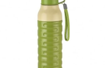 CELLO Puro Steel-X Delta 600 PU Insulated Water Bottle for Office 550 ml Green | Wide Mouth Easy to Carry with Strap Leak Proof Flip Top Lid Inner Steel Water Bottle for School Kids, College & Travel