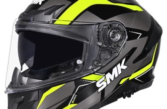 SMK Typhoon Azonix ISI, DOT & ECE 06 Certified Helmet with Antifog Pinlock 30 & Dual Visor Black & Grey Yellow – XXL