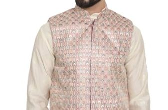 SOJANYA Since 1958 Men’s Premium Silk Multi Colored Embroidered Peach Nehru Jacket
