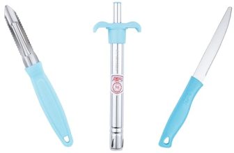 Anjali 3-Piece Kitchen Tool Set – 1 Knife, 1 Peeler, 1 Lighter – Ideal for Cooking, Food Prep, and Daily Uses in Home and Kitchen- Blue
