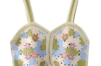 Y Company Women’s Cute Cropped Tank Top Knit Crochet Camisole | Floral Embroidered Tank Top(Cropped-Green-L)