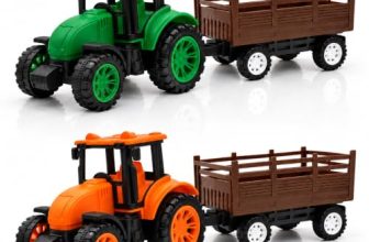 NeoKiddo Toys Toy Tractor with Trailer Combo Set of 2 for Kids, Green & Orange Farm Vehicles