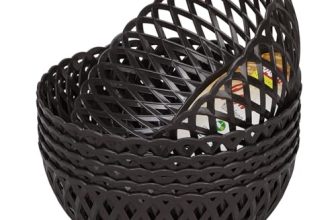 RATAN PLASTICWARE Cane Large Plastic Storage Basket for Fruits, Vegetables & Snacks – Decorative Woven Design for Kitchen, Dining Table & Home Use I Pack of 6 – Dark Brown