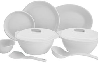 SignoraWare BPA Free Plastic Round Dinner Set | Microwave Safe | Unbreakable & Lightweight | Odor-Free | Great for Parties & Gatherings | Ideal for Regular Home Meals (Set of 32 pcs | White)