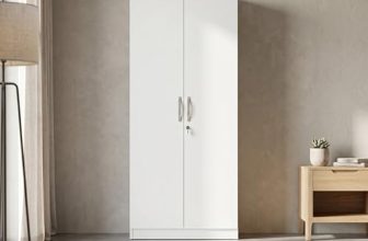 Hometown Willy Plus Engineered Wood Two Door Wardrobe for Bedroom, Hanging Space, Shelves & Lockable Drawer | White Colour