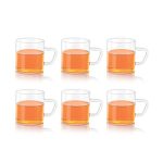 Borosil Vision 6 Pcs Tea n Coffee Borosillicate Glass 190 ml Classic Mug Set | Microwave Safe, Scratch Resistance, Lightweight | for Chai, Green Tea, Milk | Transparent (Transparent)
