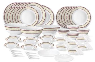 Larah by Borosil Elega Fluted Series Opalware Dinner Set | 66 Pieces for Family of 6 | Microwave & Dishwasher Safe | Bone-Ash Free | Crockery Set for Dining & Gifting | Plates & Bowls | White