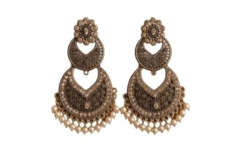 MUMMACARE Traditional Chandbali Earrings, Antique Gold and Oxidised Silver, Floral Stud, Pearl Drops, Ethnic Indian Jewellery (Antique Gold)
