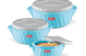 MILTON Flora Regular Set Insulated Inner Steel Casserole for Roti 3Pc (750ml 1.25L & 2.1L) Hot Box for Kitchen, Hot Pot with Lid, Chapati Box, Roti Casserole, Serving Boxes, Hotcase, Cyan Blue